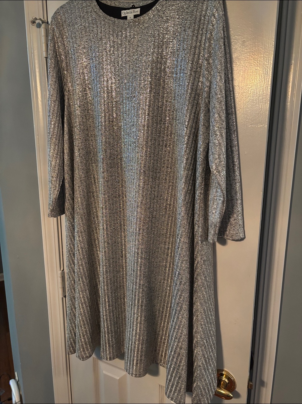 Ophelia Roe Silver Metallic Ribbed Swing Dress - Picture 4 of 5